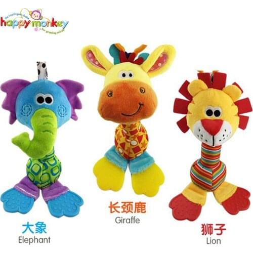 New Hot 1PCS/Pack Giraffe Or Lion Baby Toys Rattles Mobile Cartoon Animal Plush Toys Hand Stick With Tooth Rubber Free Shipping