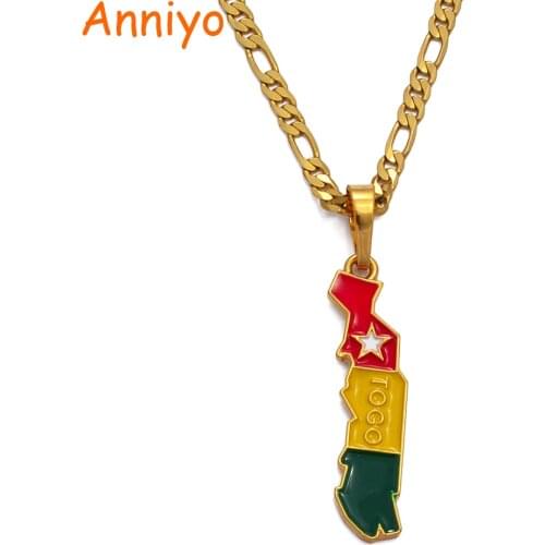 Anniyo Flag and Map of Togolaise Pendant Necklaces for Women Men Togo Maps Gold Color Jewelry Togolese Itmes #122206