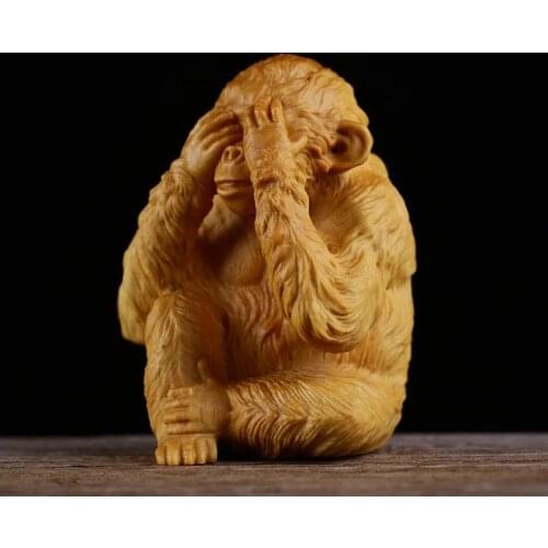 Estatua de Animal de tres monos que no se ven, no se escucha, tallado de boj, artesanía creativa para tallado de madera, decorac