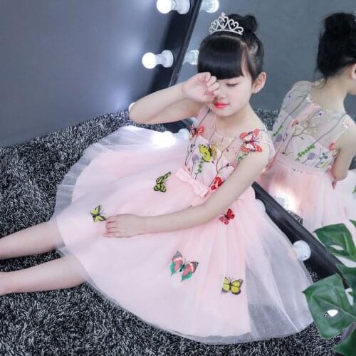 Girls' Dress New Summer Korean Version of Childrens Dress Is Embroidered with Foreign Bow Girls Clothes