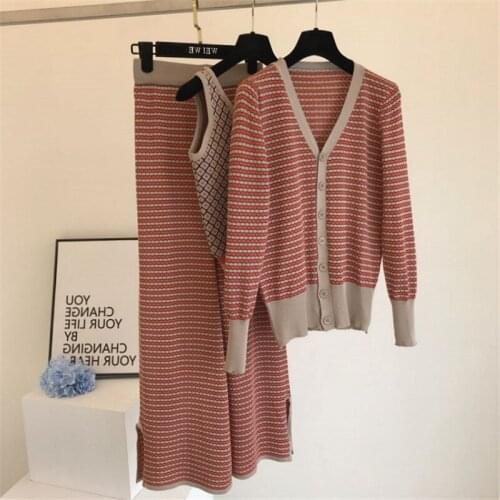 Runway New Fashion Colour Striped Cardigan Jacket+Suspender Vest+Broad-legged Pants Tracksuit Womens Autumn Outfits 3 Piece Set