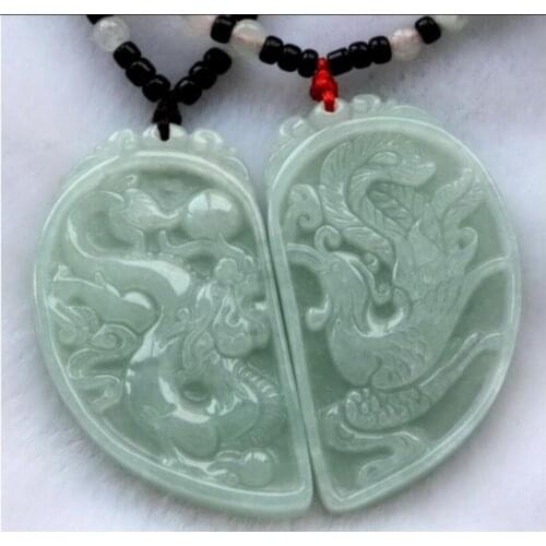 Drop shipping Natural AAA Jadeite Jades Pendant 3D Handmade Carved Chinese Dragon Phoenix Buddha Pendant For lovers Necklace