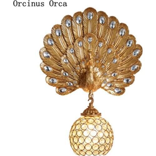 Retro romantic Colorful Peacock open screen wall lamp living room background wall corridor luxury led Phoenix crystal wall lamp