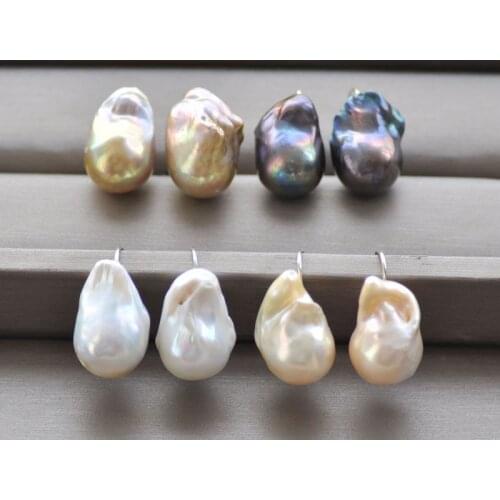 P7465 22mm Baroque Keshi Pearl Dangle Earring Sterling Silver