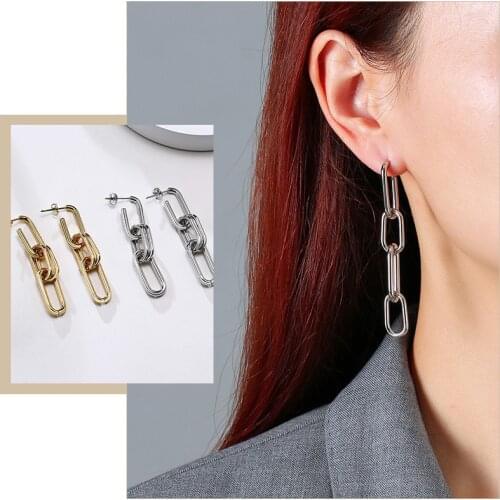 Cool Adjustable Paper Clip Chain Earrings for Women,Stainless Steel Simple Chain Dangle Earrings,Minimalist Chic Lady Jewelry