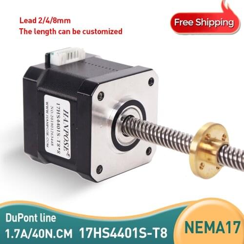 Free shipping 17HS4401S-T8 L310MM with Copper nut screw lead 2/4/8mm stepper motor for 3D printer motor 40mm Nema17 Screw