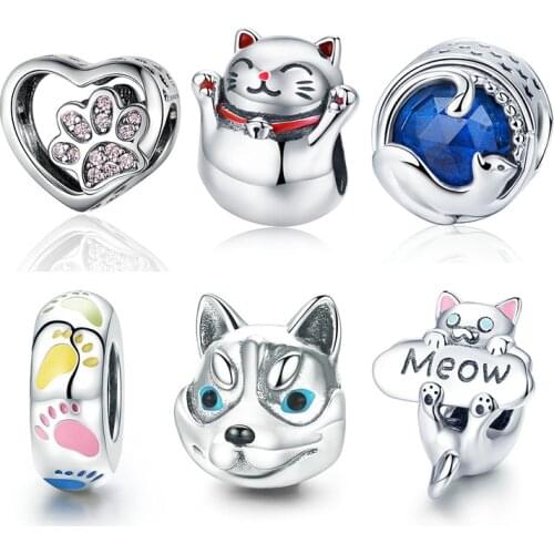 Pandach 925 Sterling Silver Boy Girl Dog Cat Charm Beads fit Original Pandora Bracelet & Bangles DIY Jewelry Making C708
