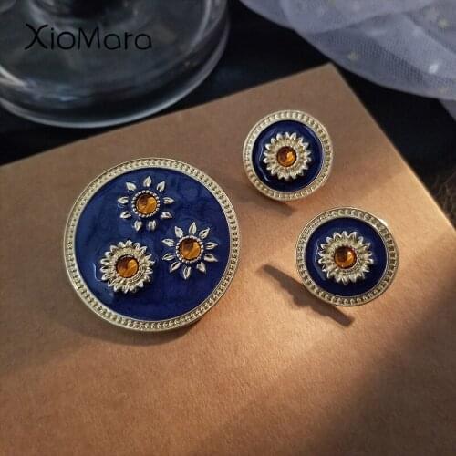 Rhinestone Sunflower Round Brooches and Earrings Set Clothes Pins Lapel Badges Jewelry Wholesale Bag Pins Gift for Friends