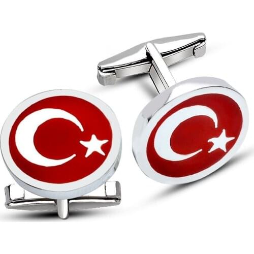 Tesbihane 925 Sterling Silver Oval Moon Star Pattern Cufflinks