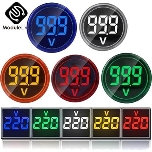 22MM Digital Display Mini Voltmeter DC 12V 220V AC Round Square Ampere Current Volt Voltage Meter LED Signal Light indicator
