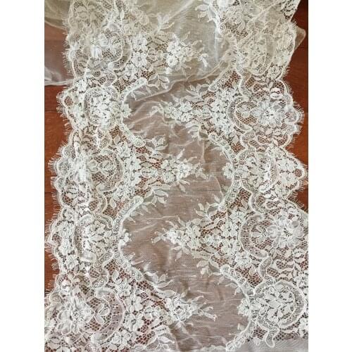 3 Yards Top Quality French Alencon Lace Fabric , Cord Floral Embroidery Scalloped Trim for Wedding Veils Shrug 40 cm wide