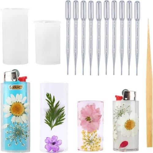 Cigarette Lighter Protective Cover Resin Mold Transparent Epoxy Silicone Mold Set Inclue Dropper Tweezers For Mold Making DIY