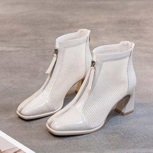 Zipper Mesh Hollow Out Breathable Single Shoes Women High Heels Cool Boots 2021 New Spring Summer Boots Women Ankle Boots