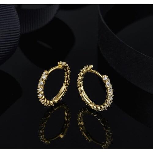 SLJELY Real 925 Sterling Silver Yellow Gold Color Soleil Smaill Hoop Earrings 5A Cubic Zirconia Stones Women Fine Jewelry