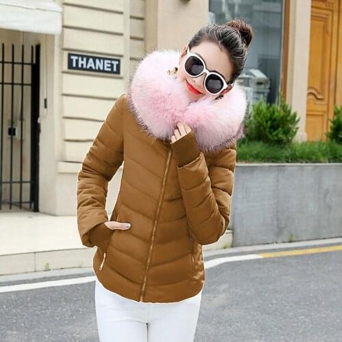 Women Winter Parkas Coat New Korean Casual Jackets Cotton Hooded Windproof Warm Pink fur collar Coat for Women
