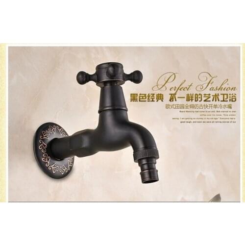 2016 Wall Mounted Oil Rubbed Bronze Black Finish Washing Machine Taps Single Handle Bibcocks Cold Water Faucet /Mop Pool Taps