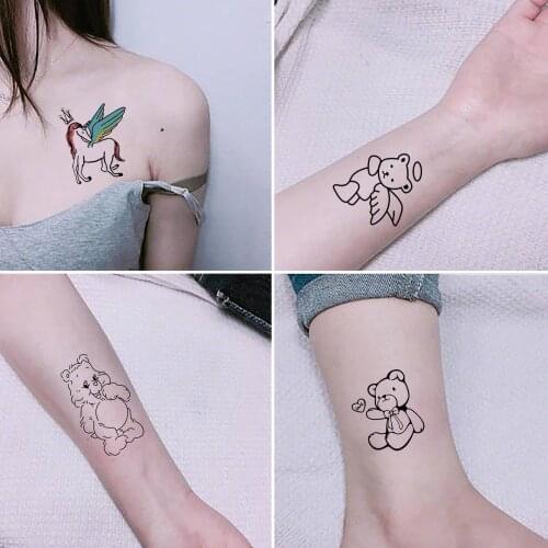 42Pcs/Lot Cute Litter Bear Temporary Tattoo Kid Adult Fake Tattoos Rainbow Body Arm Art Waterproof Tatoo Sticker Men Women