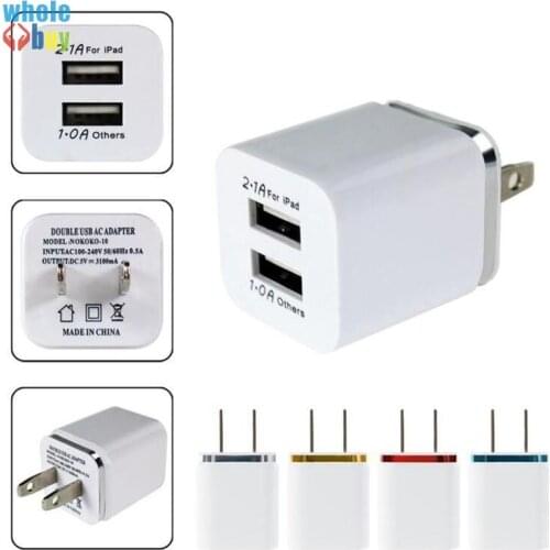 100pcs Colorful 2A+1A US/EU Plug AC Power Adapter Home Trave Wall 2 port dual USB Charger for iPhone 4 5 6 plus for Samsung HTC