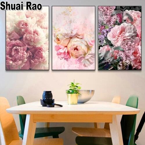 5d diy diamond painting" Pink Rose Flowers "mosaic cross stitch 3d embroidery diamond Full round square stones triptych Art