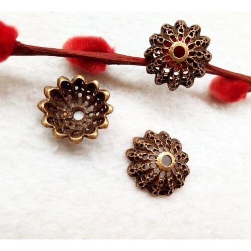 Free shipping 5pcs 18mm thick 5mm hole 3mm bronze seaweed netted flower round spacer pendant charms diy jewelry accessories