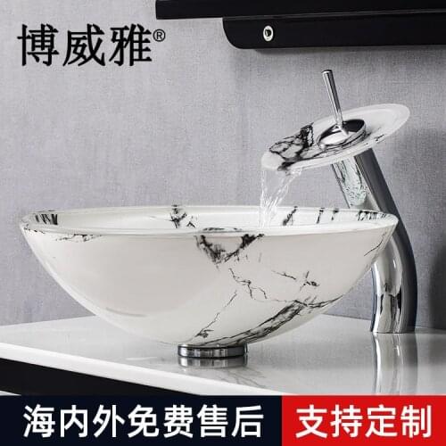Boweiya bathroom modern minimalist tempered glass wash basin hotel bathroom above counter basin wash basin