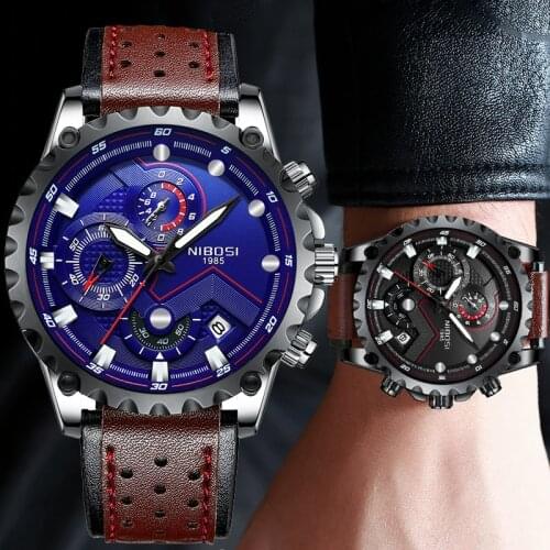 NIBOSI Top Brand Luxury Mens Watches Male Clocks Date Sport Waterproof Clock Leather Strap Quartz Business Men Watch Gift