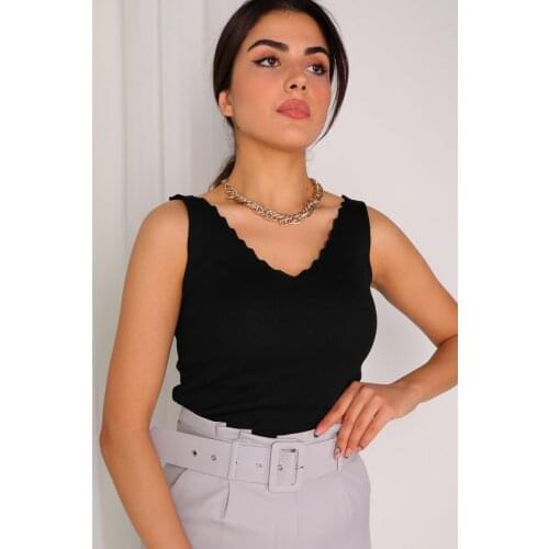 Kadın T-shirt Crop Zikzak V Yaka Atlet