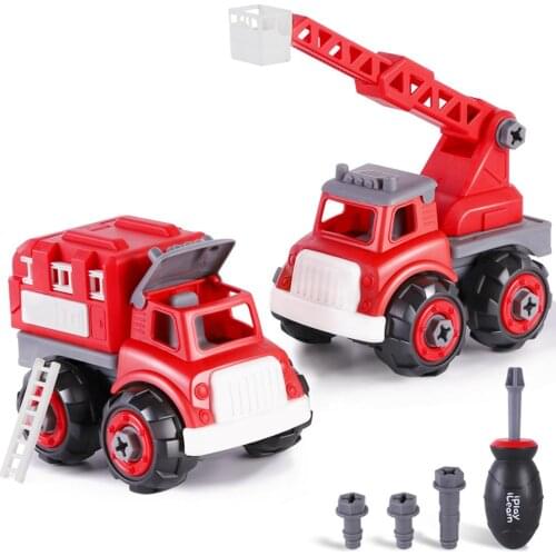 IPlay, iLearn Kids Fire Engine Truck Toys, Take Apart Assembly Play Set, Educational Rescue Ladder Vehicles toy W/ Screwdriver