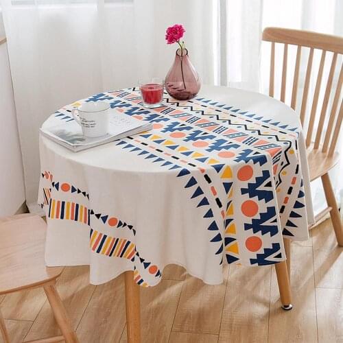 Ethnic Bohemian Geometric Linen Cotton Tablecloth Washable Small Round Coffee Table Decoration Table Cloth