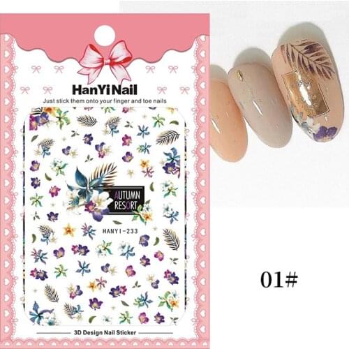 3D Charms Flowers Leaf Nail Foils Stickers Watercolor Abstract Floral Decals Sliders Manicures Nail Art Decorations For Autumn
