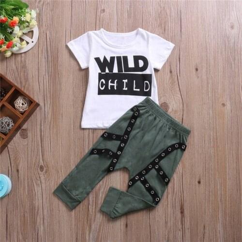 New 2020 Fashion Toddler Kid Baby Boys Wild Child T shirt Top and Long Pants Outfits Clothes