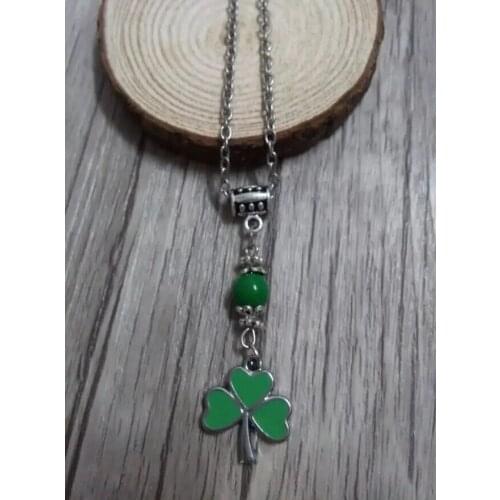 HOT Fashion Choker Vintage ALLOYGREEN 3-LEAF CLOVER IRISH SHAMROCK CORD Green beads Necklace&Pendants Women Jewelry B539