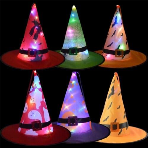 Halloween LED Lighted Witch Hat Glowing Hanging Decoration Cosplay Props Outdoor Tree Hanging Ornament Halloween Party Decor