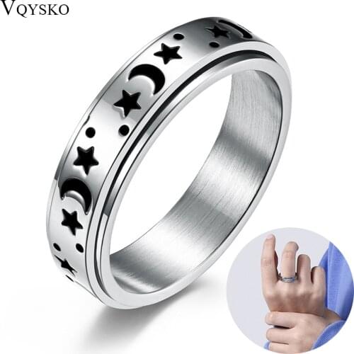 Fashion Stainless Steel Moon Star Spinner Stress Release Ring for Women Men Rotatable Anillo Inoxidable Defensa Jewelry Gift
