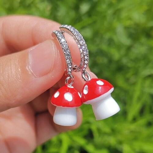 Korean Cute Candy Colors Mushroom Dangle Earrings Exquisite Rhinestone Earrings for Women Girls Party Jewelry Gift