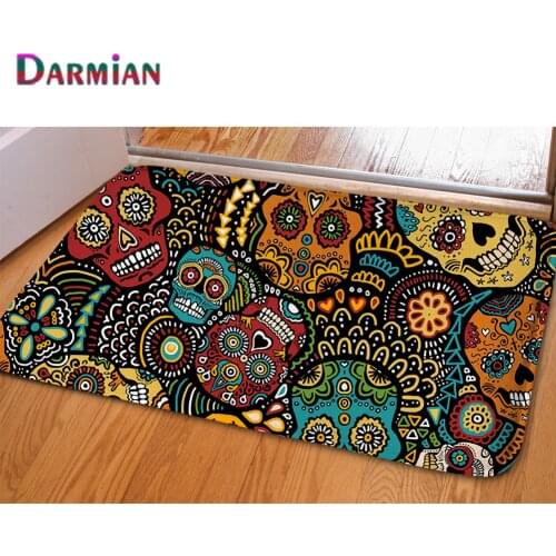 DARMIAN Creative Sugar Skull Design Print Home Floor Carpet Living Room Bathroom Kitchen Non-slip Welcome Entrance Doormat Tapis