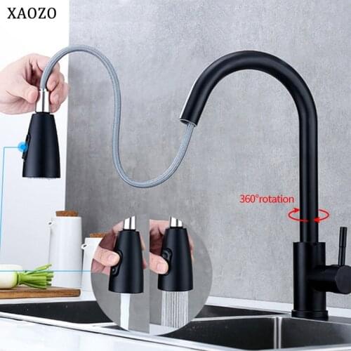 Kitchen Faucets tap pull out Hot Cold Mixer Tap Deck Mount Waterf bath washing brass matte Black stainless steel matte black