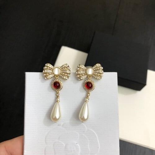 Hot Brand Tassel Bow Pearl 5A Zircon Onyx Fashion Luxury Wedding Christmas Gift Necklace Exquisite Earring Jewelry