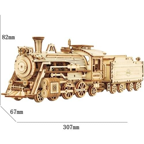 ROKR Train Model Building Kits 3D Wooden Toy Assembly Locomotive Model Building Kits for Children Kids Birthday Gift