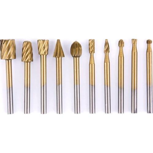 10Pcs HSS Router Drill Bit Set High Speed Steel Woodworking Milling Cutter For Wood Aluminum Plastic Engraving Grinding