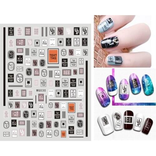 10PCS Letter Love Line Circle Nail Sticker Sticker Black and White English Photo Frame 3D Adhesive Nail Art Decal WG033
