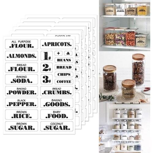 6 Sheets/set Labels Transparent Waterproof Pantry Stickers Labels Supplies For Pantry Food Kitchen Spice Jar Stickers Labels