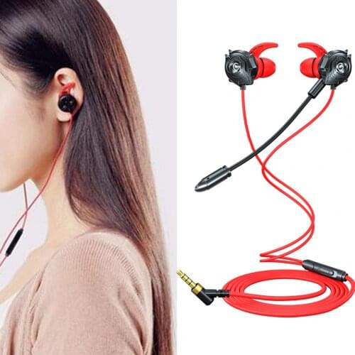 G500 Earphone In Ear Stereo Sound with Microphone L-Shaped Wired Gaming In-ear Earphone with Mic for Tablets