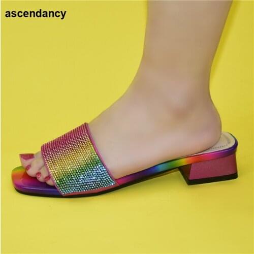 Latest Italian Womens Low Heel Shoes Decorated with Rhinestones African Party Shoes In Multiple Mix Colors Luxery Shoes Women