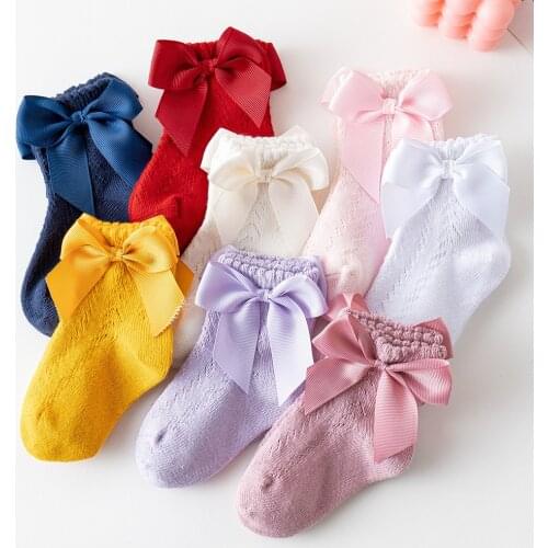 New Baby Girls Socks With Big Bows Breathable Girl Short Socks Hollow Out Toddlers 0-5Years Kids Cotton Princess Socks