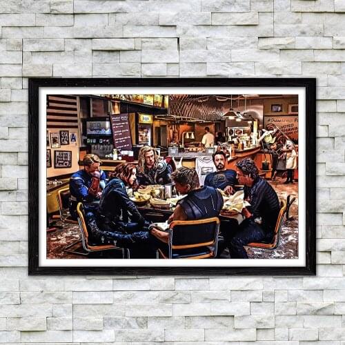 Avengers Dinner Together Poster Marvel Superhero Canvas Painting Iron Man Captain American Wall Art Picture Room Home Decoration