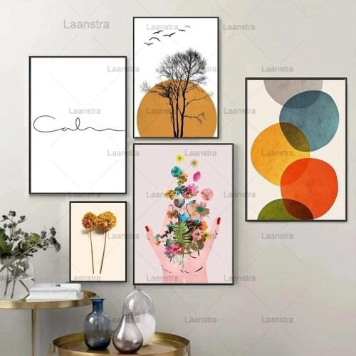 Sun Tree Flower Landscape Calm Quotes Wall Art Canvas Painting Nordic Posters and Prints Wall Pictures for Living Room Decor
