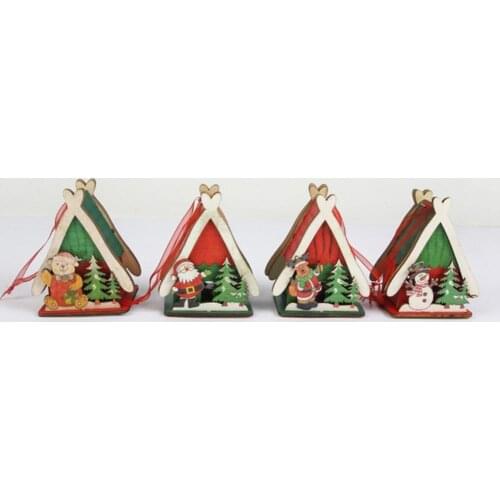 Hanging Pendant Christmas House Pattern Micro Landscape Exquisite Holiday Wooden Ornaments Home Lovely Decor Xmas Tree Pendants