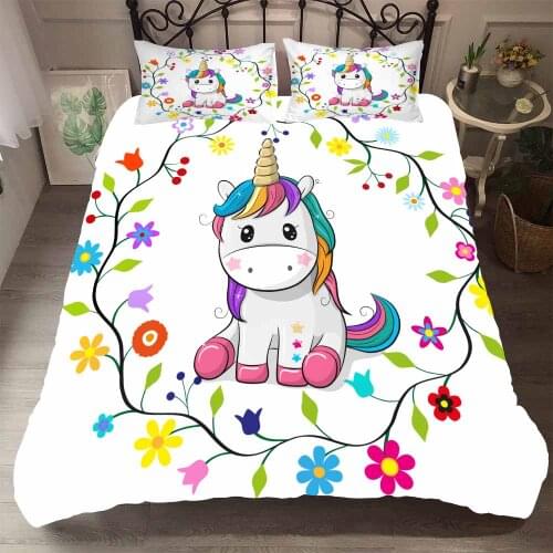 Bedclothes 2019 Comforter Bedding Sets Flower Unicorn Bedding Set 100% Cotton Duvet Cover+Pillowcases Full Twin Kids Single Bed