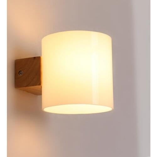 Simple Chinese LED Solid Wood Glass Living Room Balcony Bedroom Wall Lamp Creative Fashion Corridor Bedside